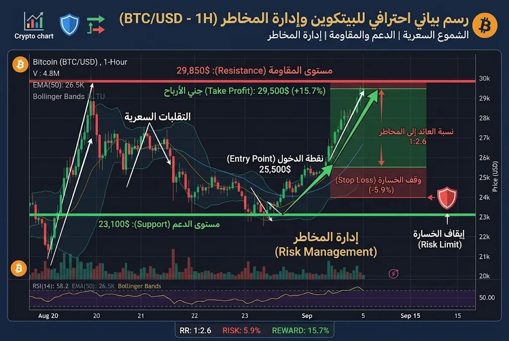 تحليل تقلبات البيتكوين باستخدام مؤشر ATR ومستويات الدعم والمقاومة
